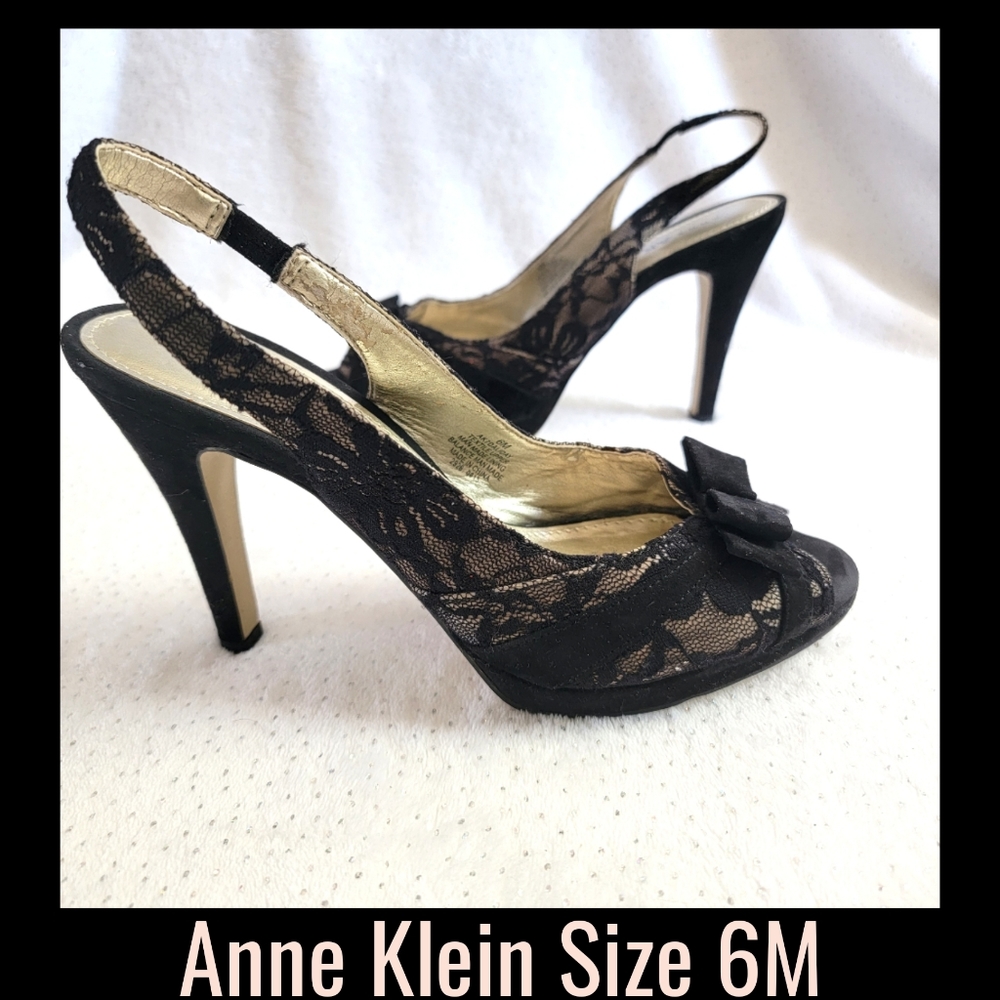 ♥️ Anne Klein/Size: 6M/ Black Lace Peeptie Heel